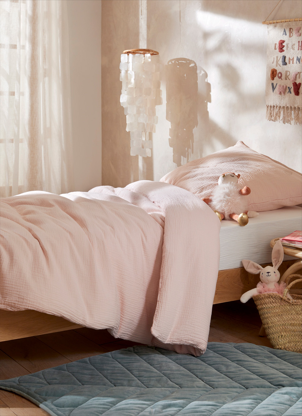HOUSSE DE COUETTE ENFANT EN GAZE DE COTON ROSE