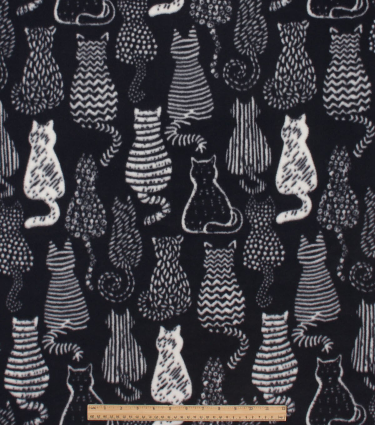 Cat Silhouettes on Black Anti Pill Plush Fleece