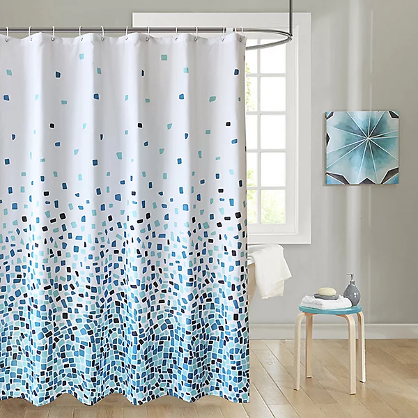 BASHLWUA (Mosaïque à Motif - Bleu, Single Pack)Rideau de Douche, pour Baignoire et Salle de Bains, Lavables, Anti-moisissure et An