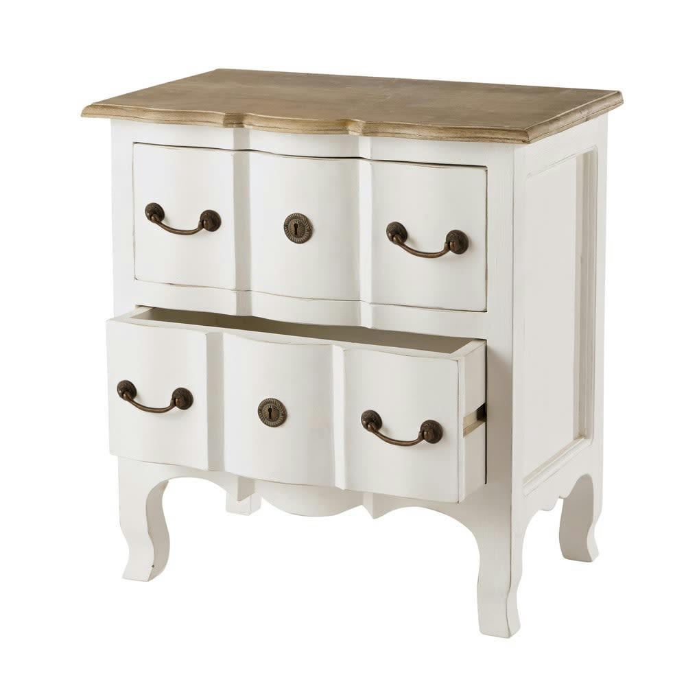 Versailles - Table de chevet 2 tiroirs en acacia et manguier blanche