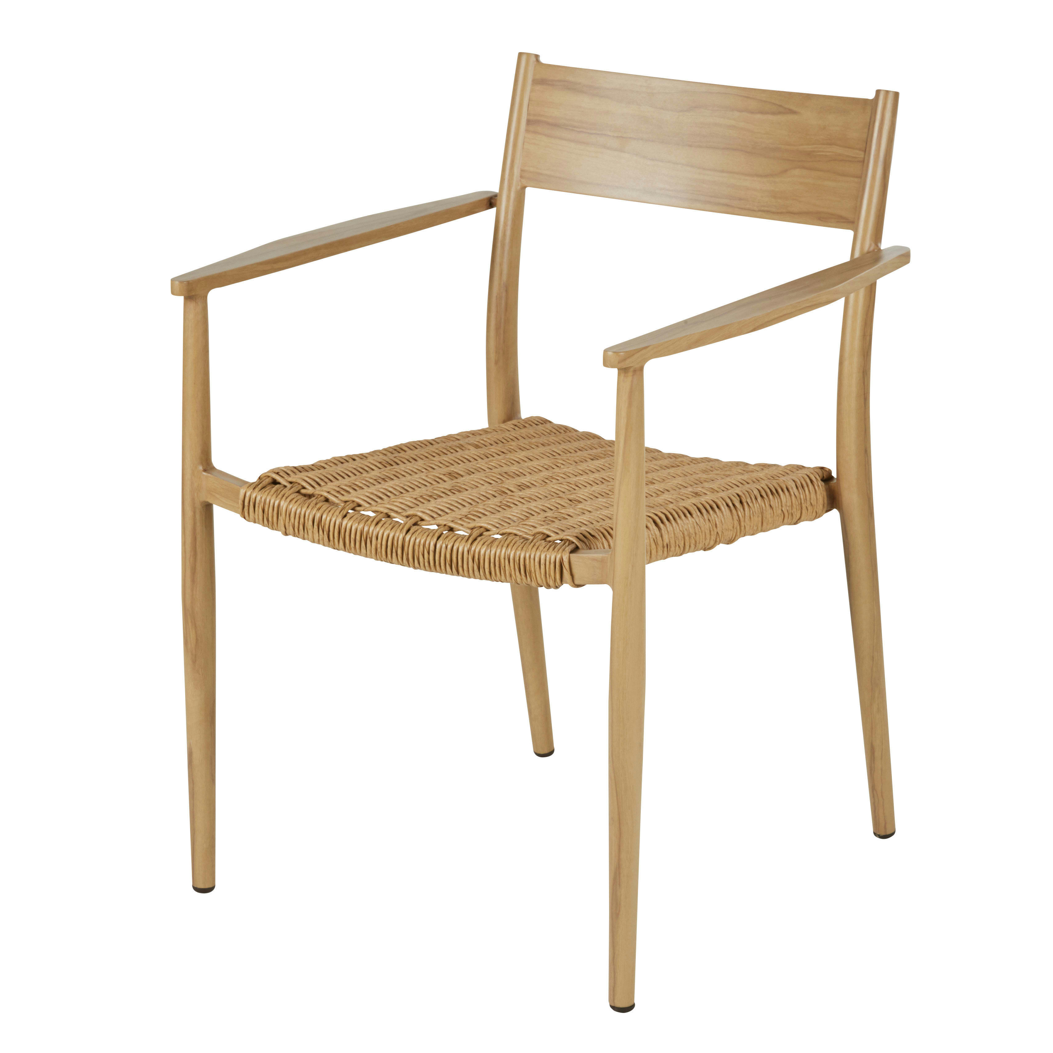 Lidy - Fauteuil à dîner de jardin en résine recyclée imitation rotin et aluminium imitation bois