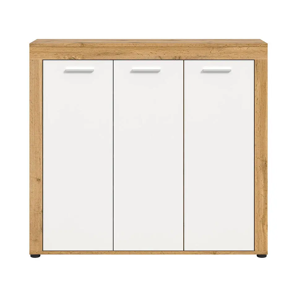 Hioshop Jam schoenenkast 3 deuren wit- eik decor