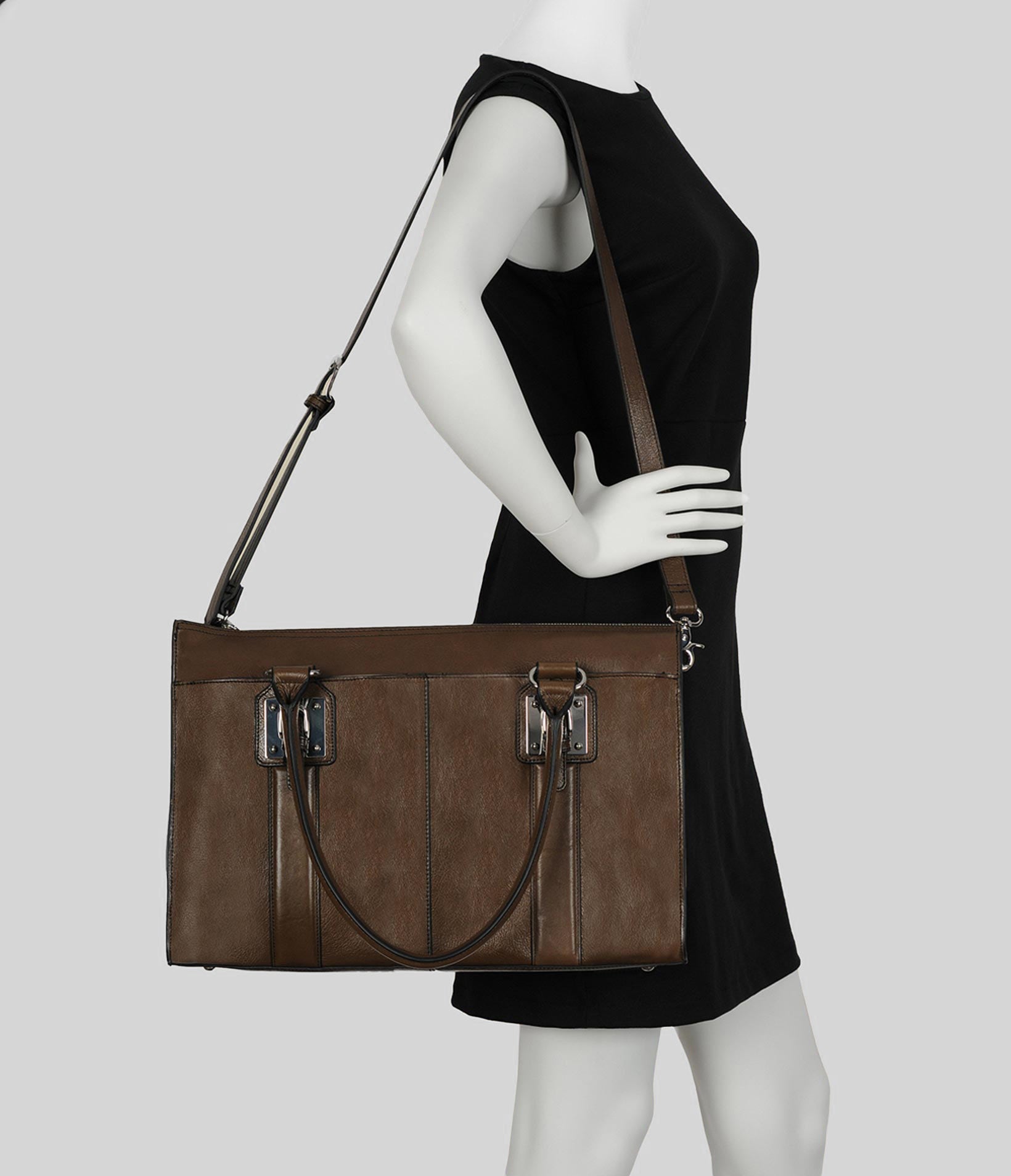Top-Zip Executive Leather Tote