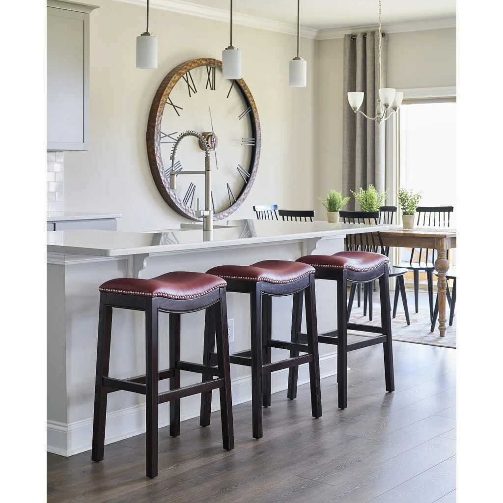 30 Espresso and Red Saddle Style Counter Height Bar Stool