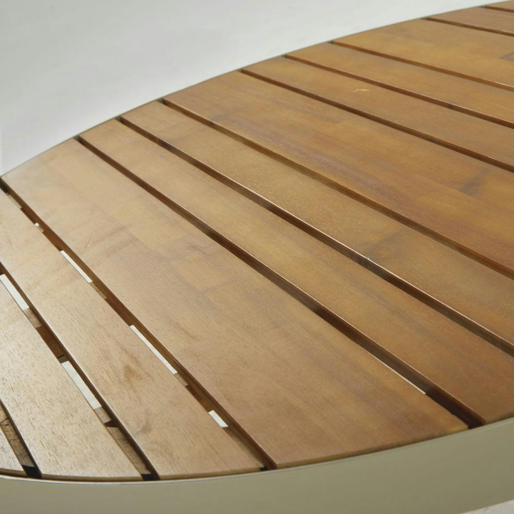 Salvia Business - Table basse professionnelle en métal kaki et acacia massif