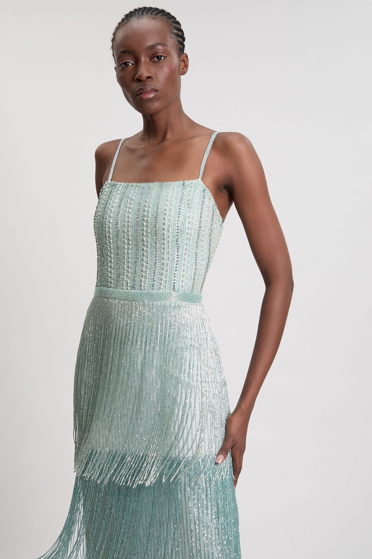 KarenMillen Tassel Embellished Fringe Detail Woven Maxi Dress