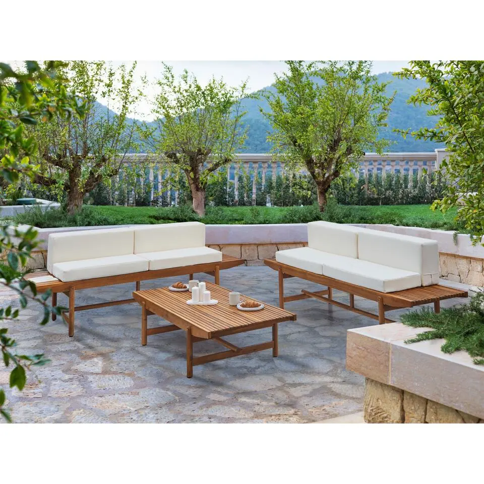 GIAVENO - Loungeset 4-zits - Gebroken wit - Acaciahout