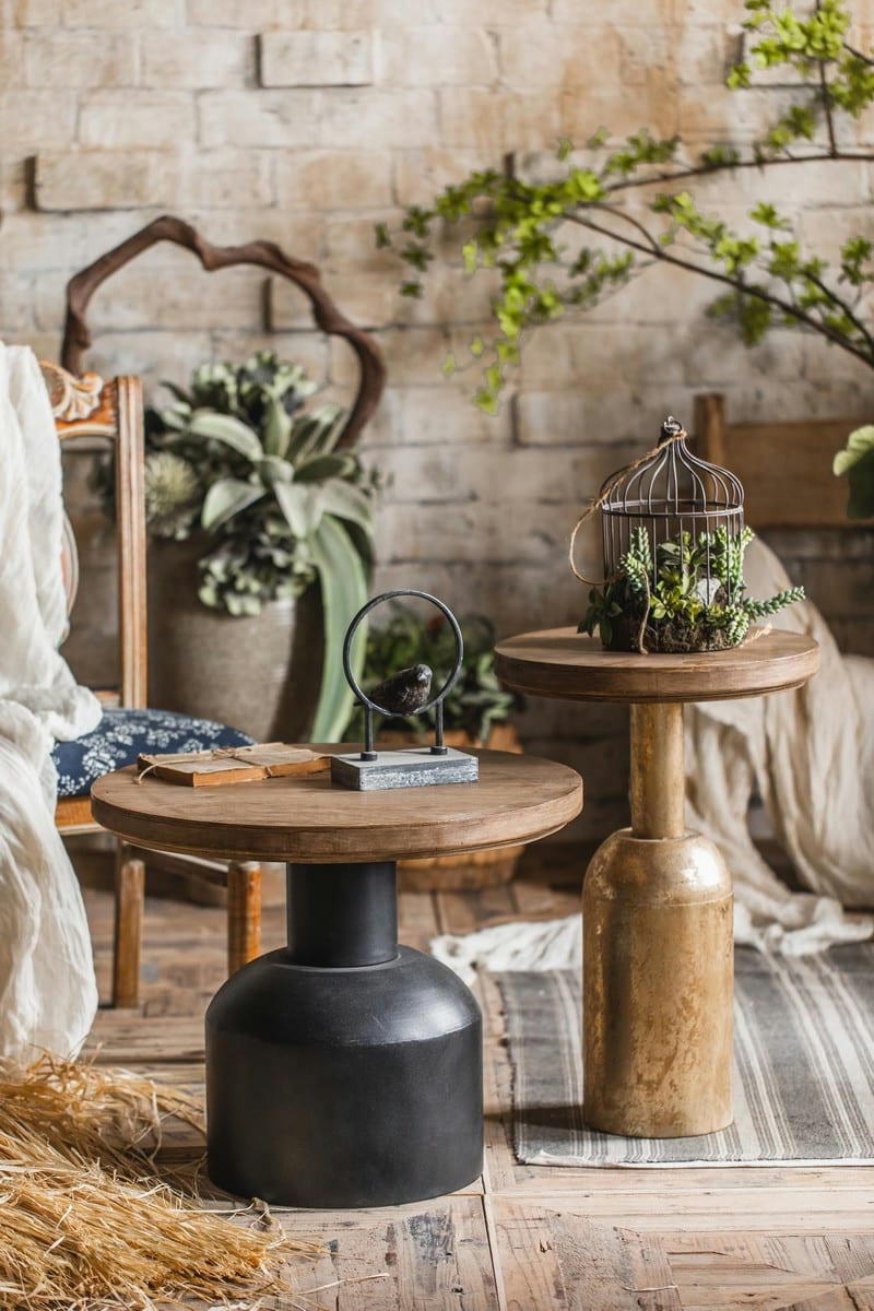 PLOT - Table basse bois et acier gris D60