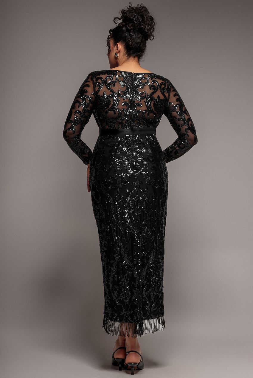 Goddiva Tassel & Sequin Maxi With Front Split