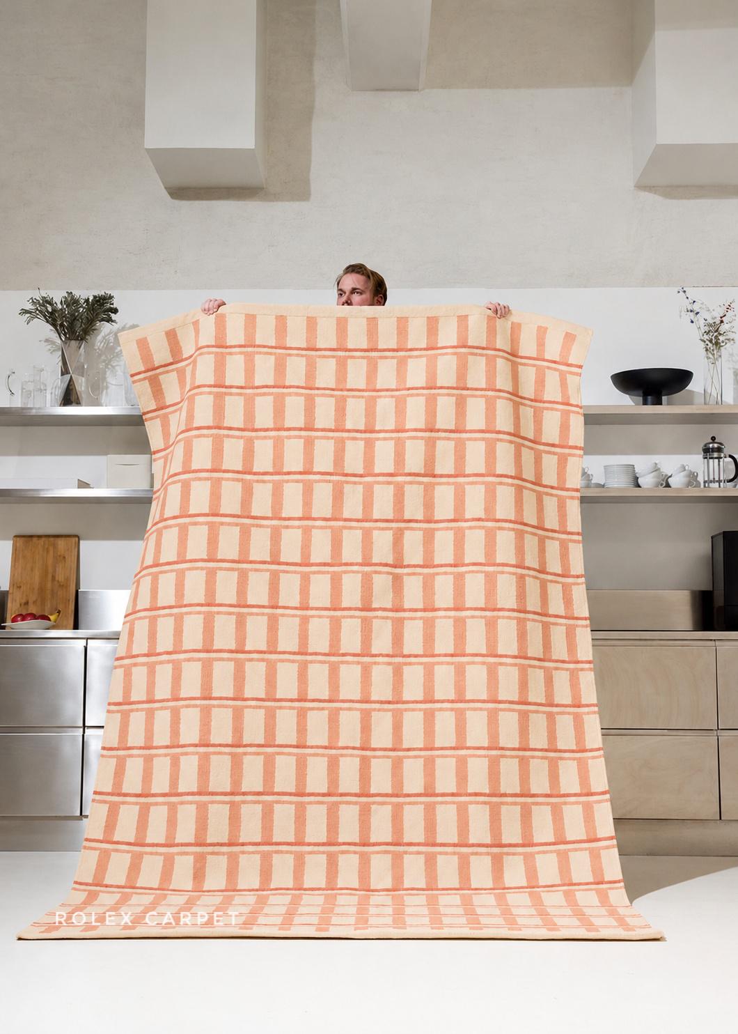Handwoven Wool Kilim Rug, Peach Scandinavian Flatweave, 8x10 Living Room Decor