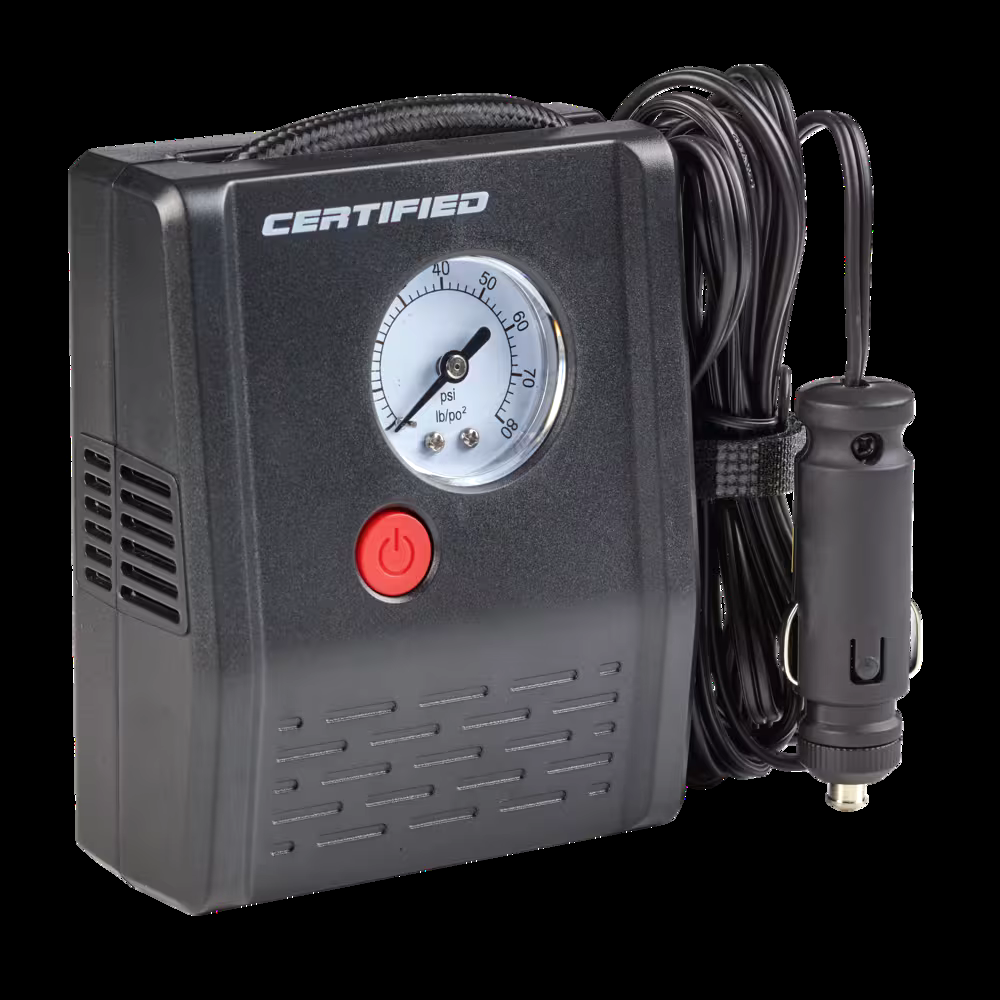 Certified 12 V Top-Off Portable Air Compressor / Tire Inflator, Analog, 10 Min
