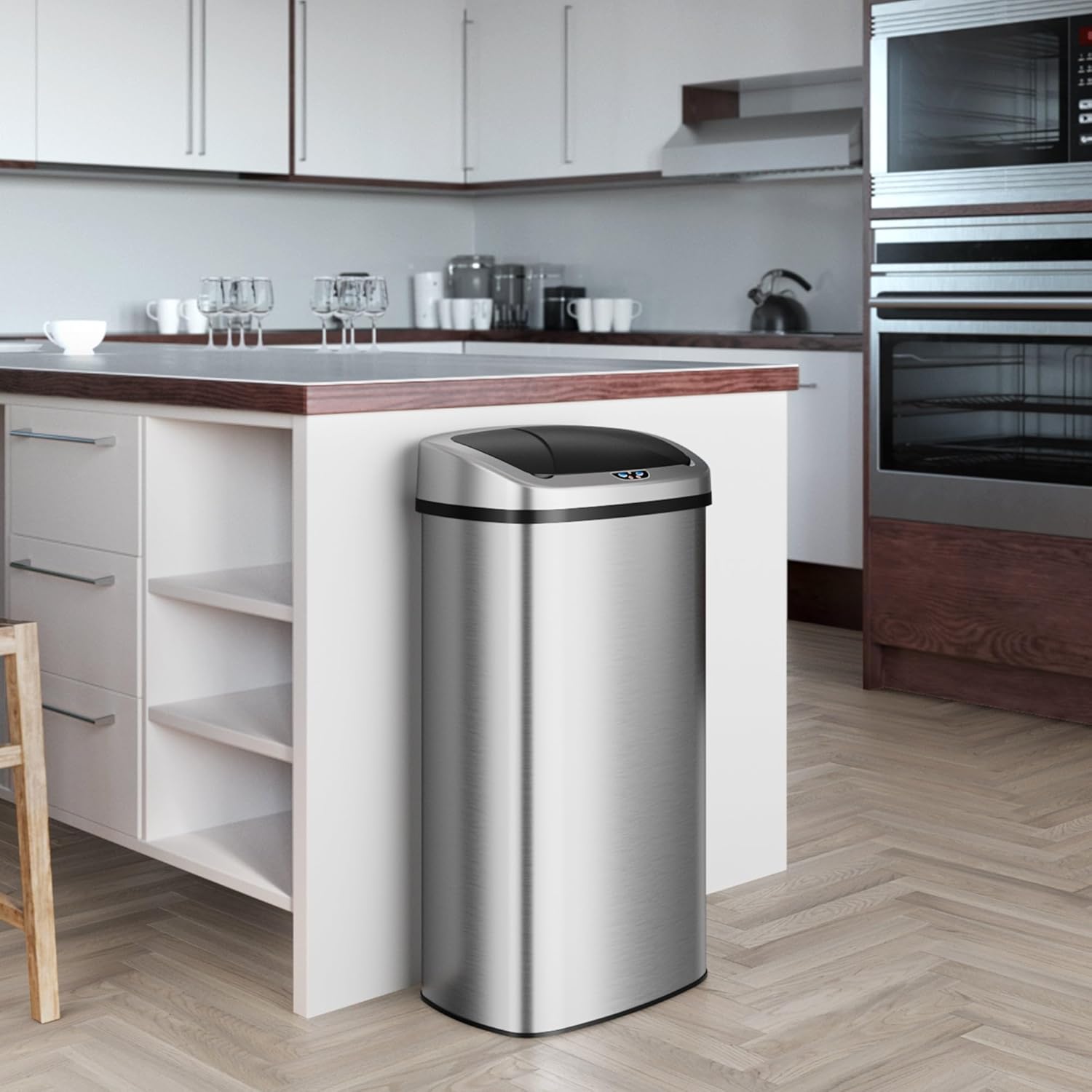 iTouchless 24 Gallon Extra Large Touchless Sensor Trash Can with AbsorbX Odor Filter, 91L Commercial Stainless Steel Automatic Kitchen Bin for Home, Office, Restaurant, Commercial Lobby, Store