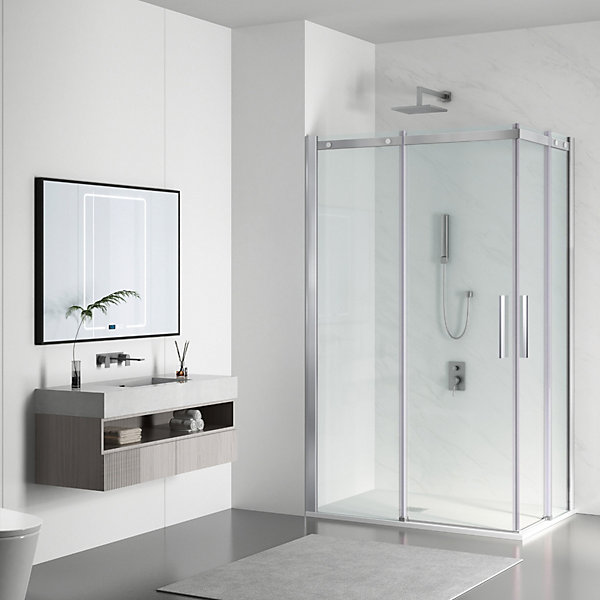 Cabine de douche 80x100 cm coulissante en 6mm verre trempé anticalcaire, profils chromés