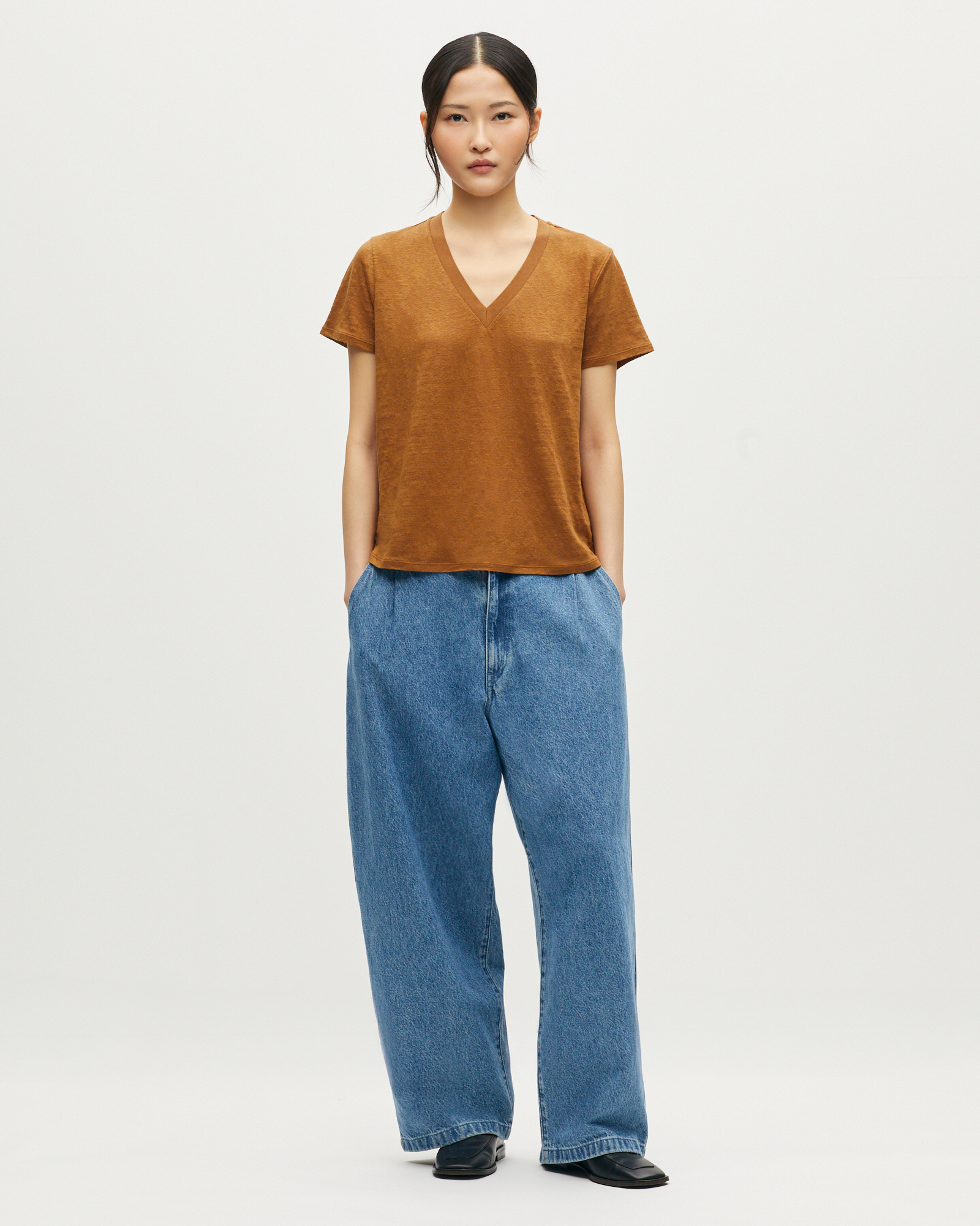 T-shirt col V en lin