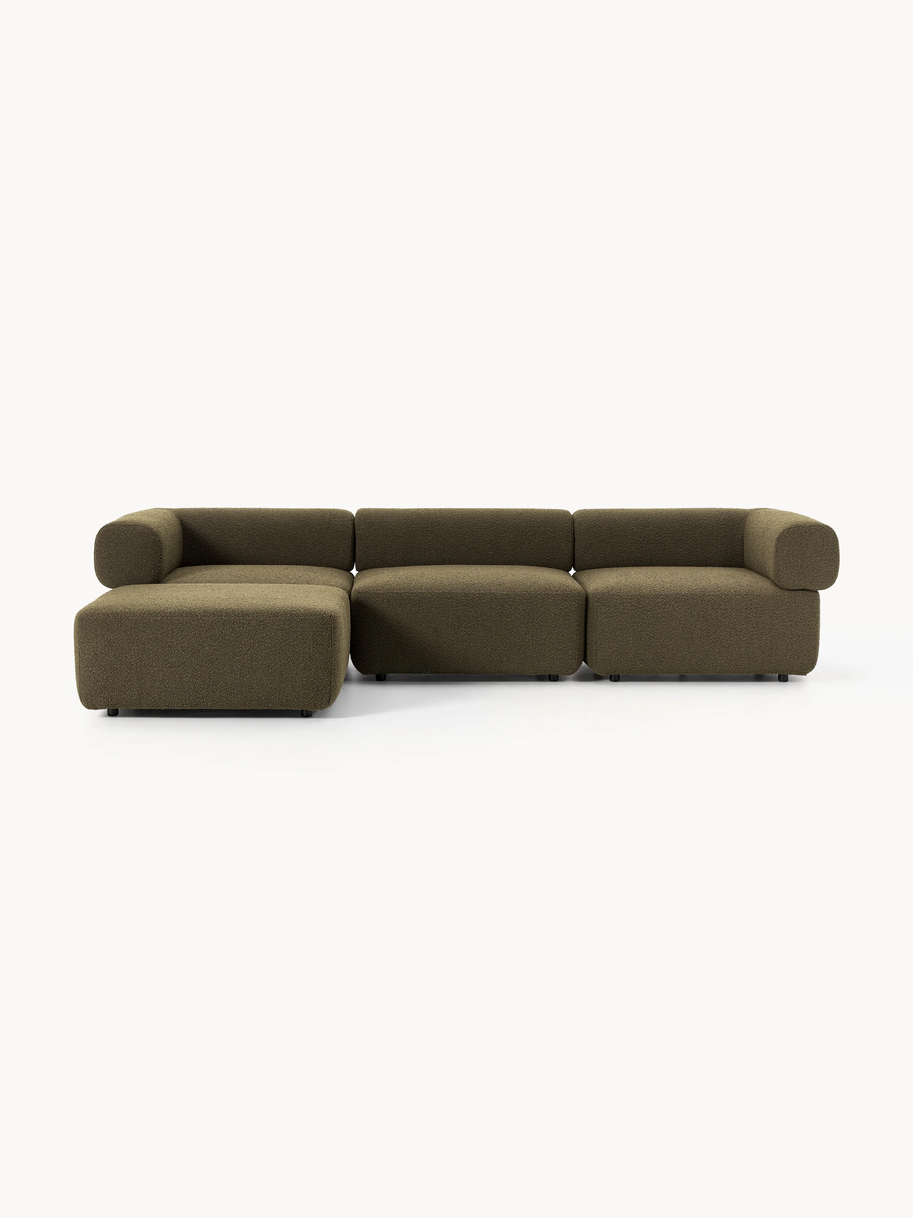 Modulares Bouclé-Sofa Anton (4-Sitzer) mit Hocker (links/rechts)