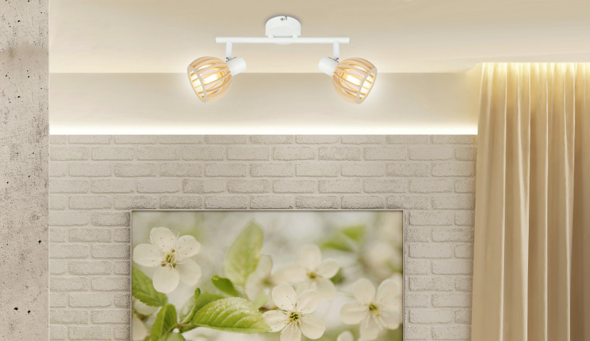Lampa sufitowa biała jasne drewno ATARRI2xE14x25W Candellux