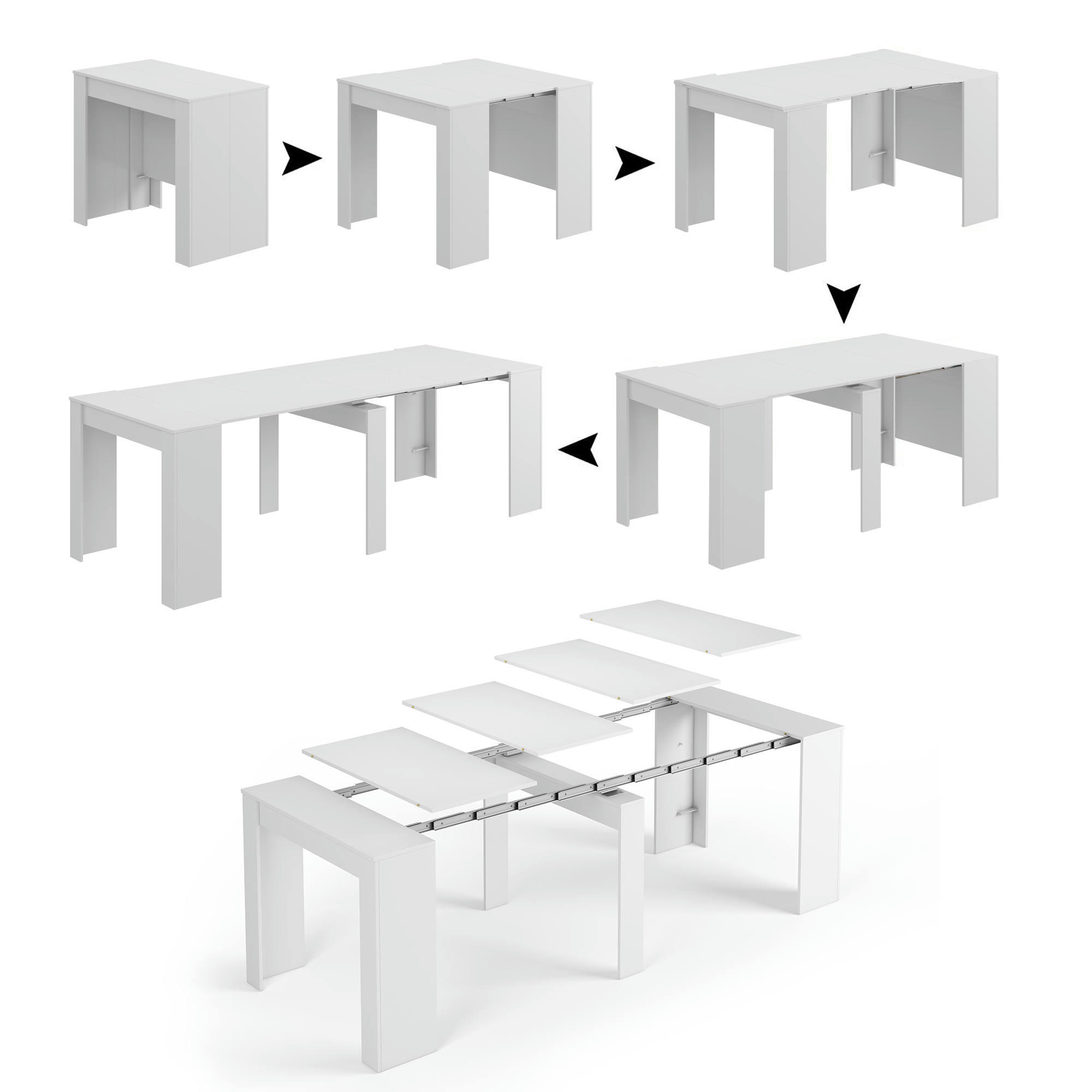 DILUNA - Table extensible effet bois 51/237x90 cm blanc brillant