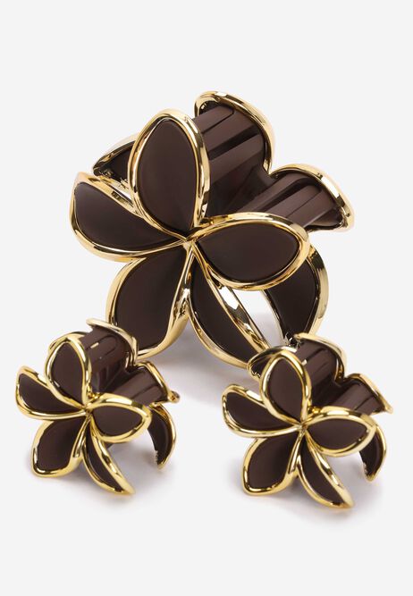 Womens 3pk Chocolate Brown Flower Hair Clips