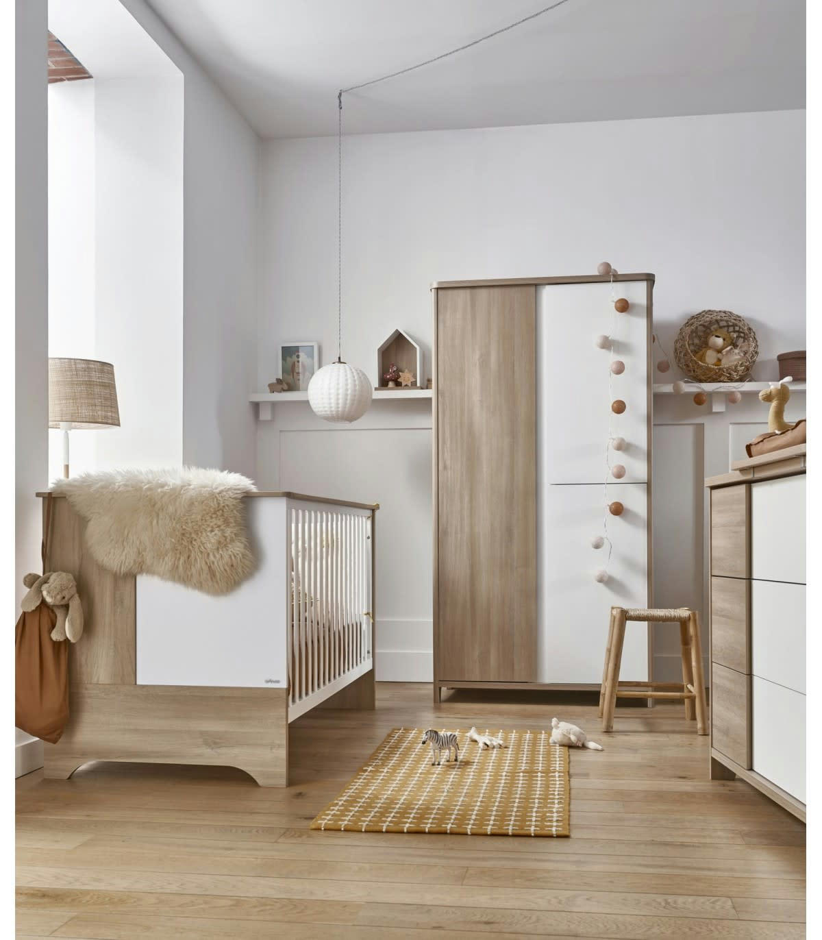 SACHA - Commode 3 tiroirs décor bois et blanc Bébé - 95 x H91cm