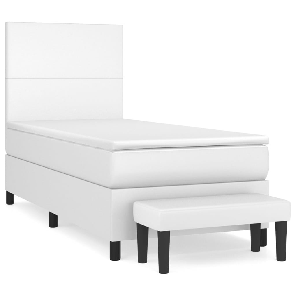 Łóżko kontynentalne z materacem białe ekoskóra 80x200 cm