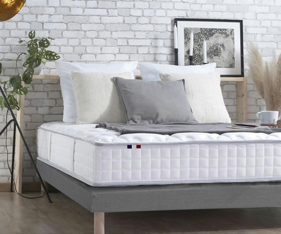 ENSEMBLE ODYSSEE - Ensemble matelas ressort mémoire forme sommier gris 140x190