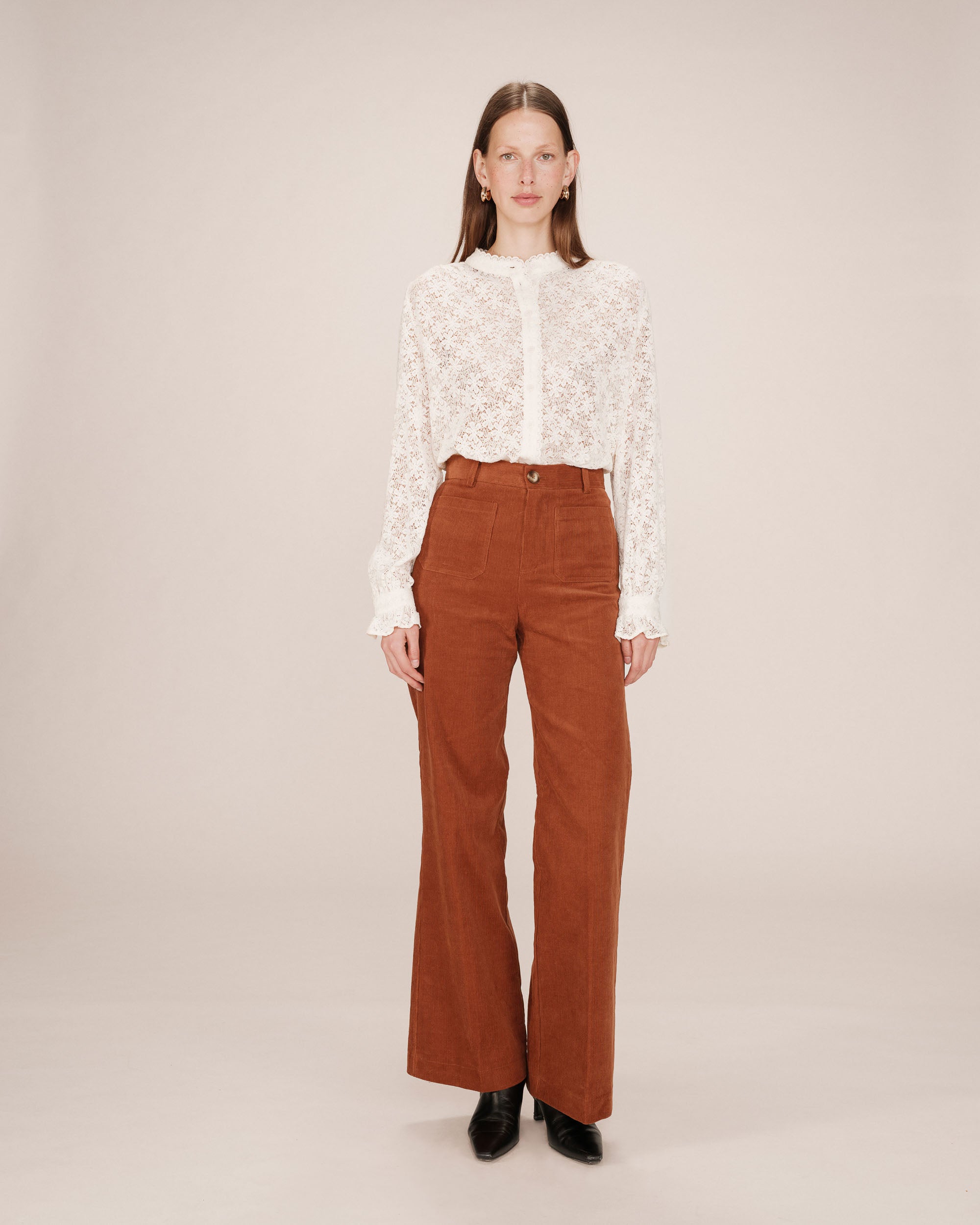 Pantalon large velours brique Samba