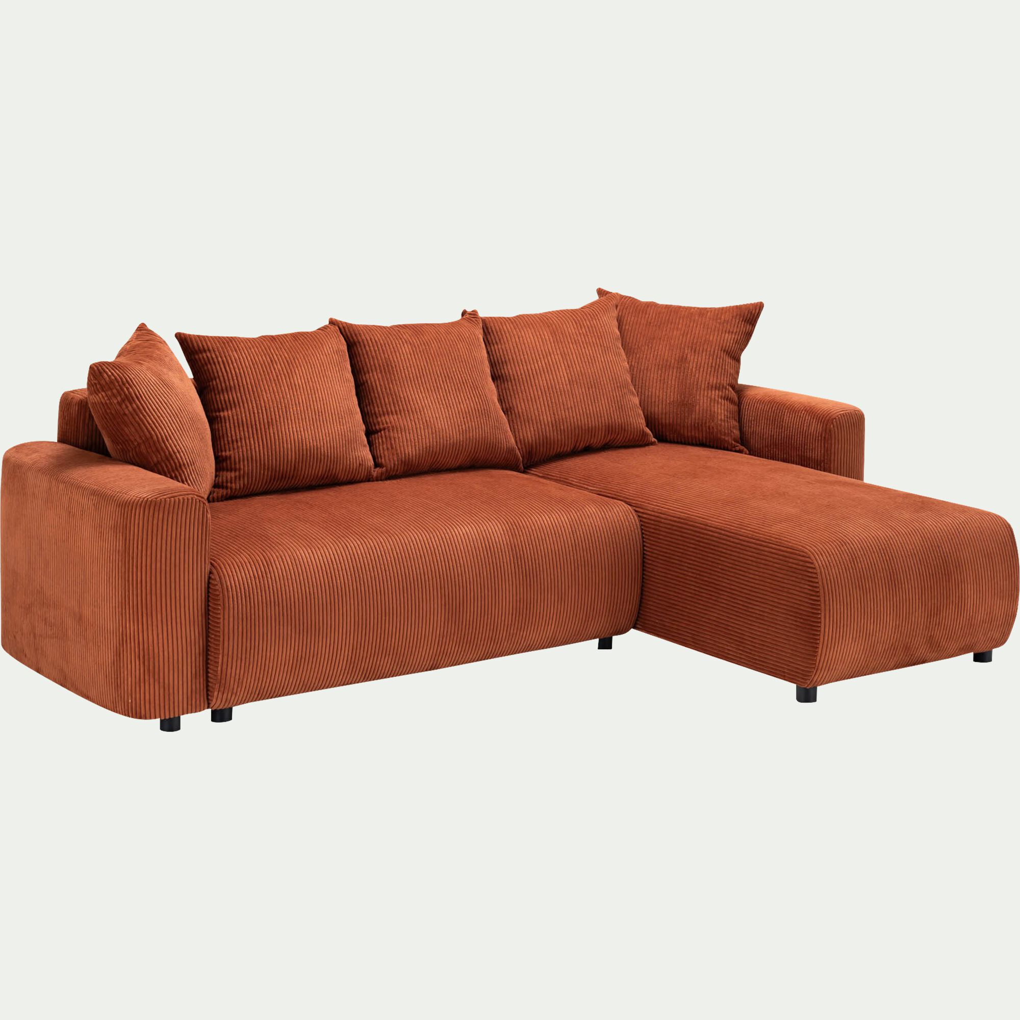 LUDI - Canapé convertible à angle réversible en velours côtelé - brun rustrel