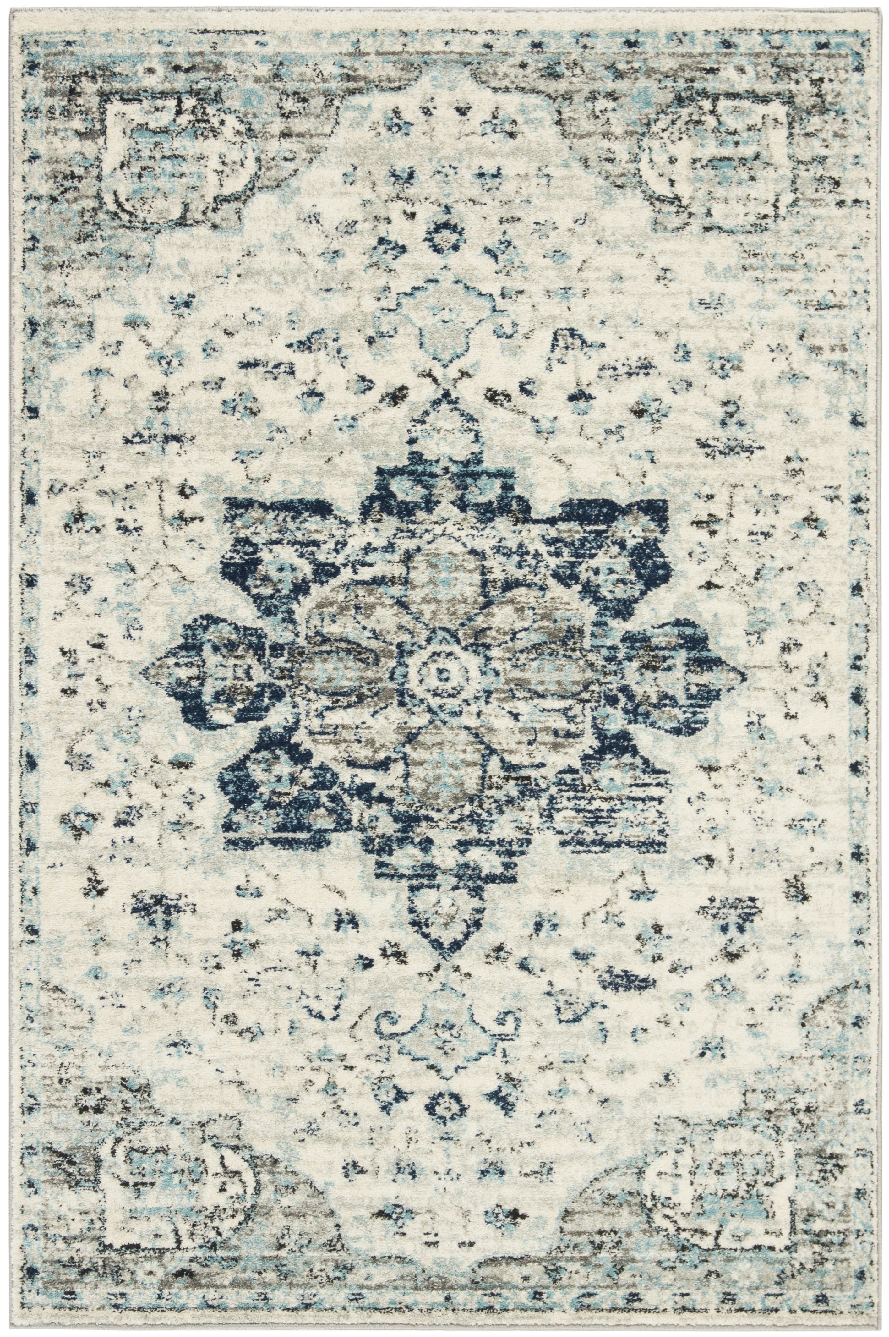 MADISON - Tapis de salon interieur en ivoire & marine, 91 x 152 cm