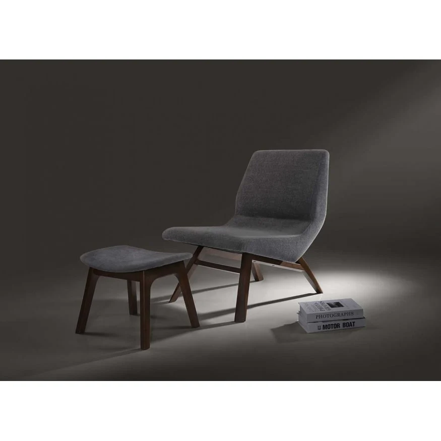 Modrest Whitney Modern Grey & Walnut Accent Chair & Ottoman
