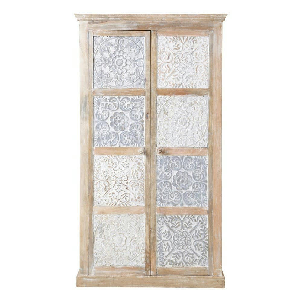 Annapurna - Armoire en manguier massif blanche et argentée L 100 cm