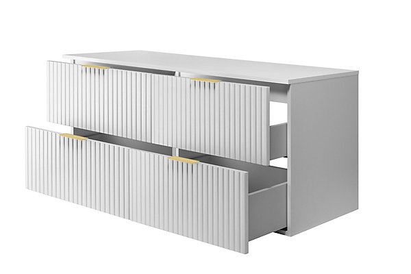 Meuble vasque, Blanc, 120 (2 x 60) x 57 x 46 cm, poignée dorée   Plan de travail