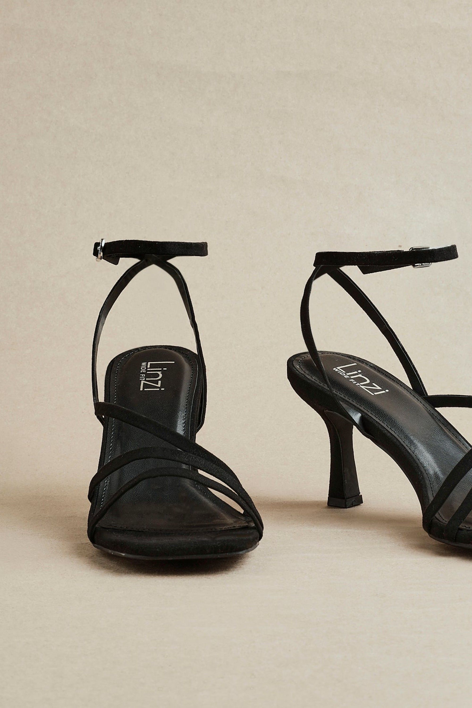 Linzi Reflect Black Faux Suede Strappy Heels