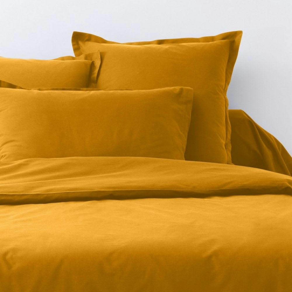 - Parure de lit 2 places coton unie jaune safran 200x200 cm