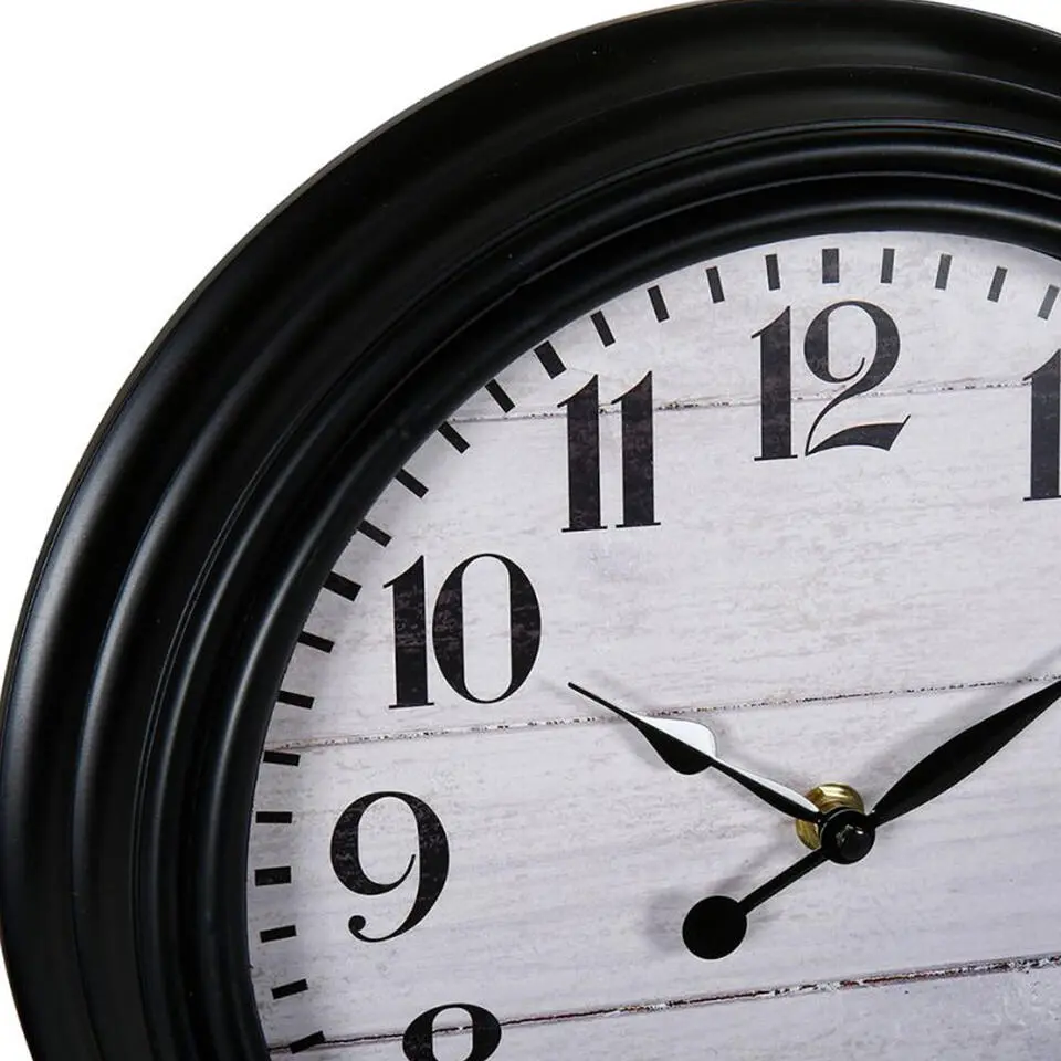 Ostaria Wandklok/muur klok - houtlook - D30cm - kunststof - zwart