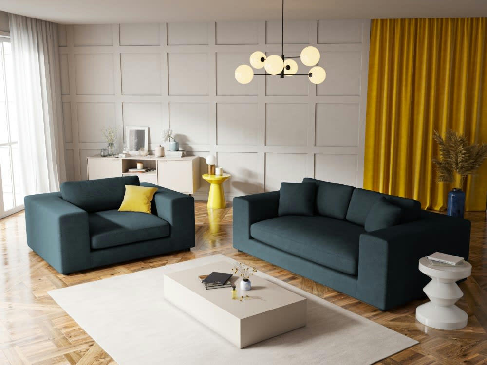 TENDANCE - Canapé 3 places en tissu structuré bleu