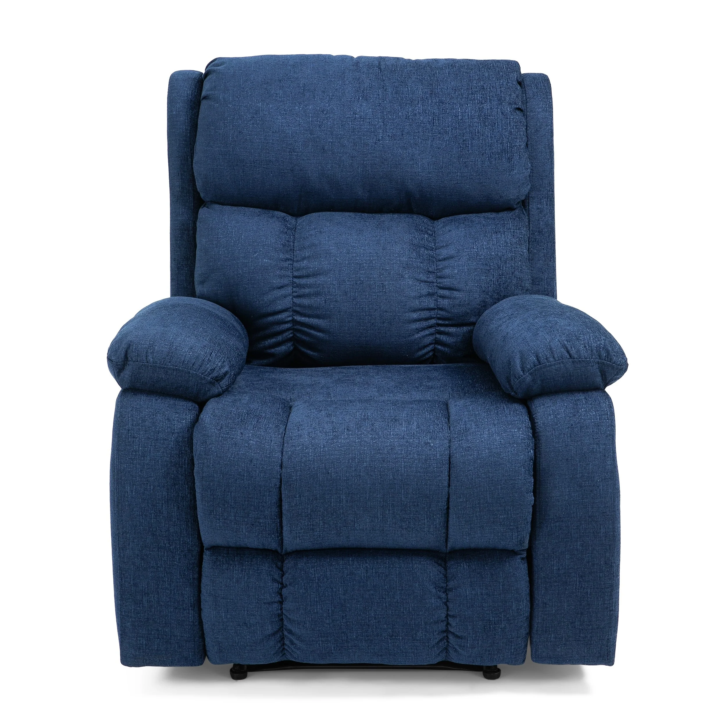 Navy Blue Fabric Upholstered Massage Manual Recliner with Massage, Lumbar Heating, and Side Pockets