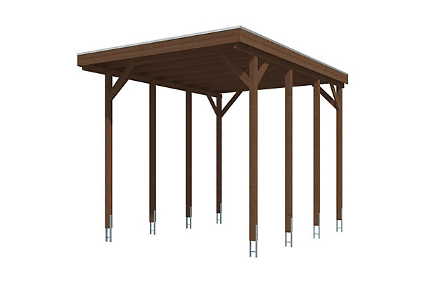 Caravan-Carport SKAN HOLZ Friesland 402 x 555 cm, avec panneaux de toit en acier, noyer
