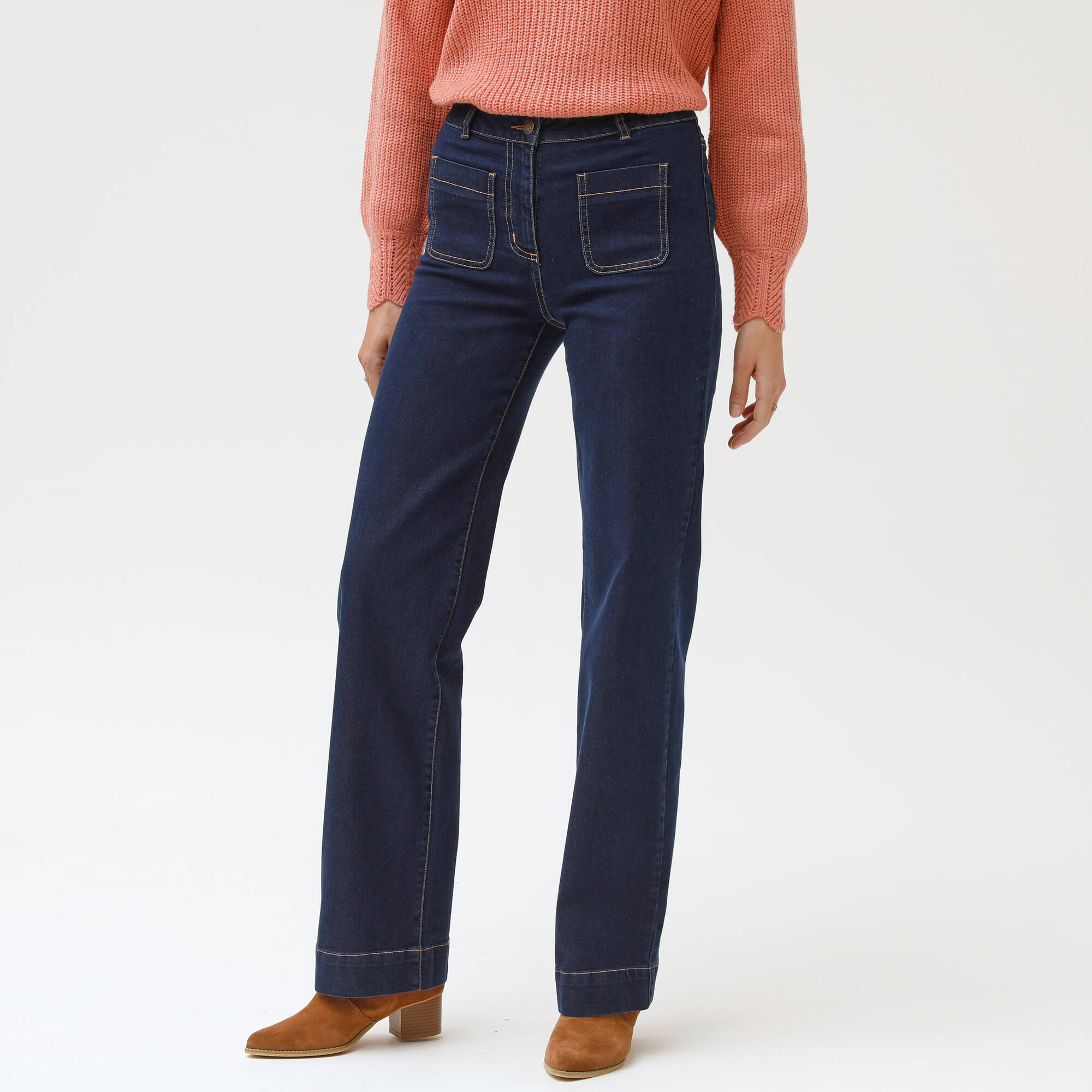 Jean coupe large taille haute, petite stature