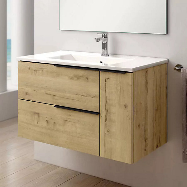 Meuble de salle de bain vasque centrée KING et miroir Led SOLEN - 80cm