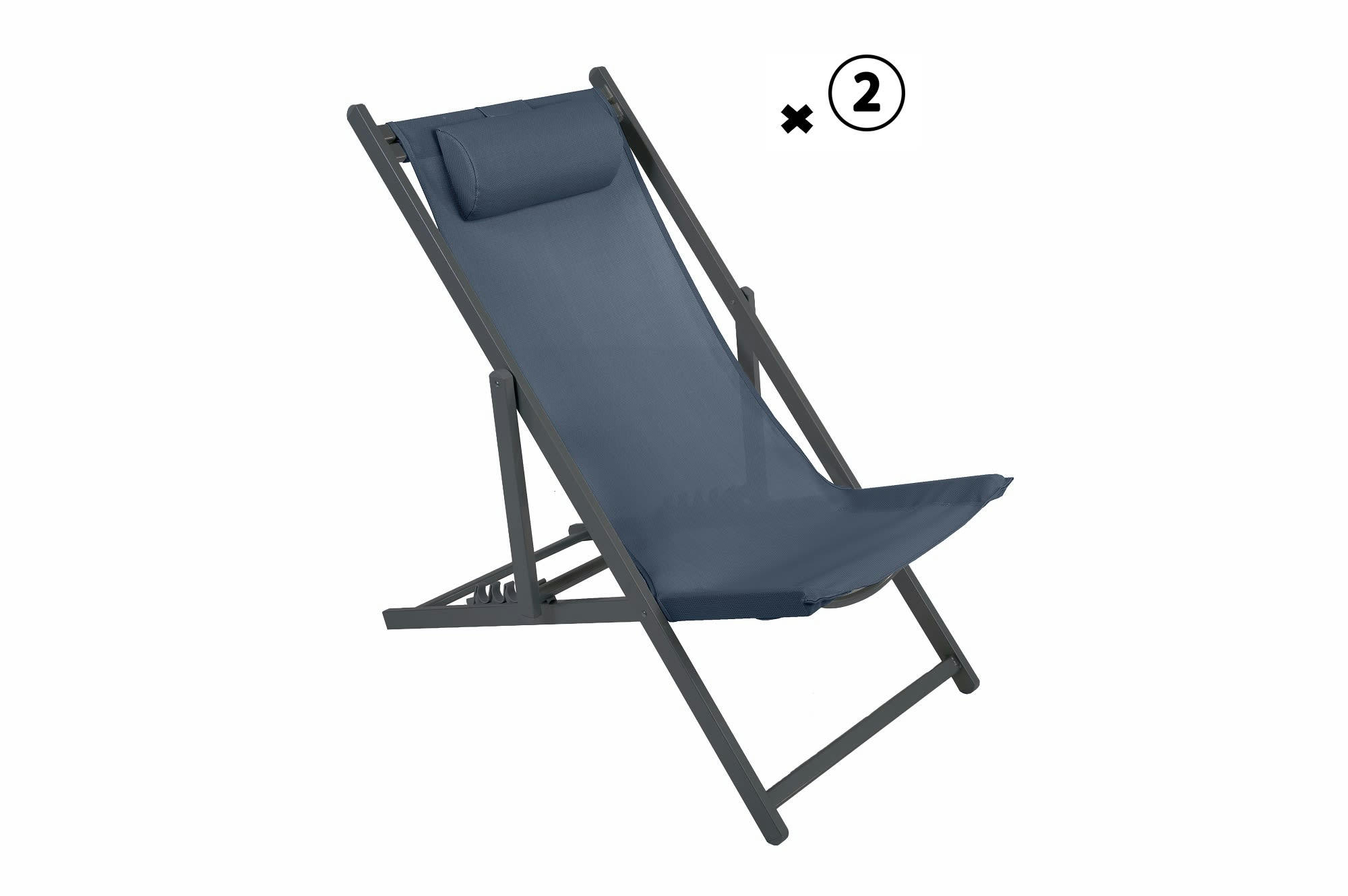 GIENA - Lot de 2 chiliennes en acier gris foncé et texaline bleu foncé