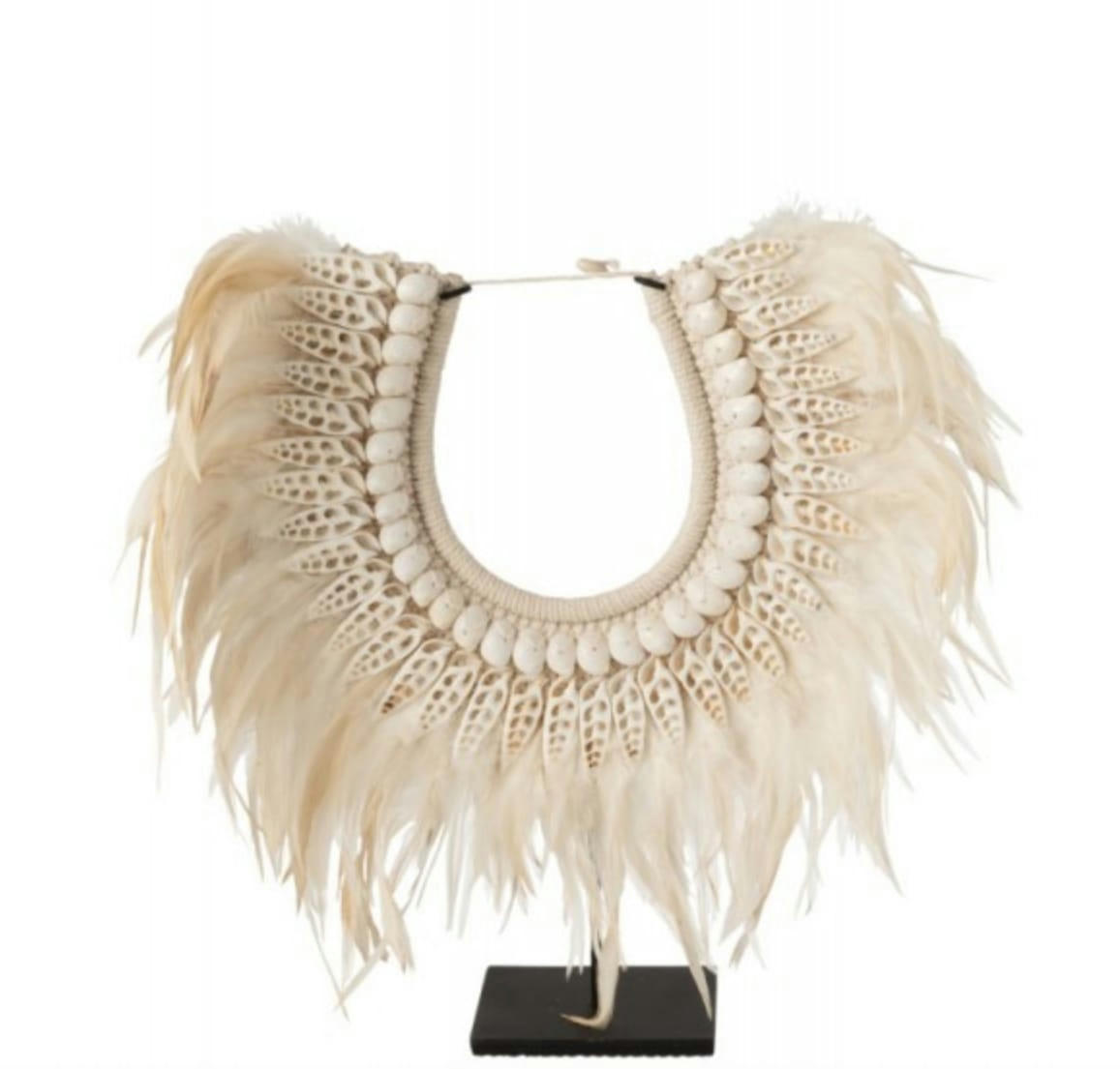 DORA - Collier coquillages et plumes blanc H47cm