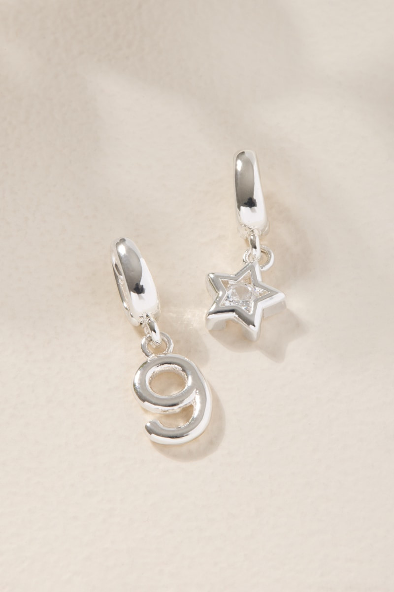 Star and Number Charm Set Silver