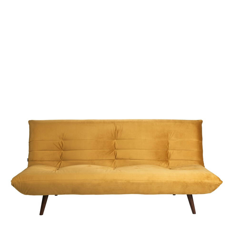 TOMMY - Canapé convertible 3 places en velours jaune moutarde