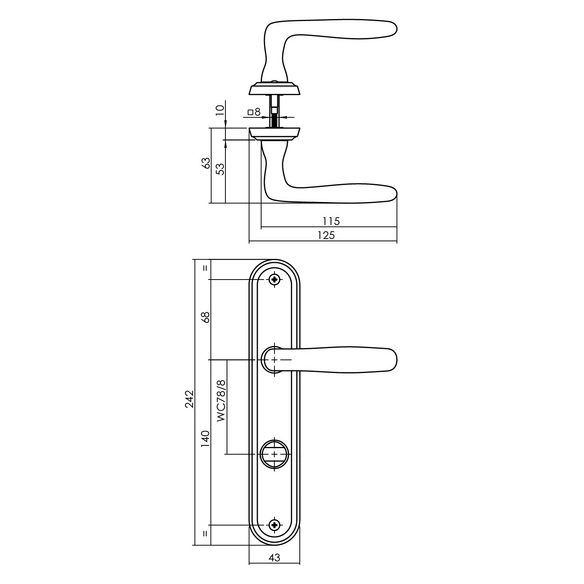 Türdrücker »Bjorn«, 242x43x10 mm WC788 mm