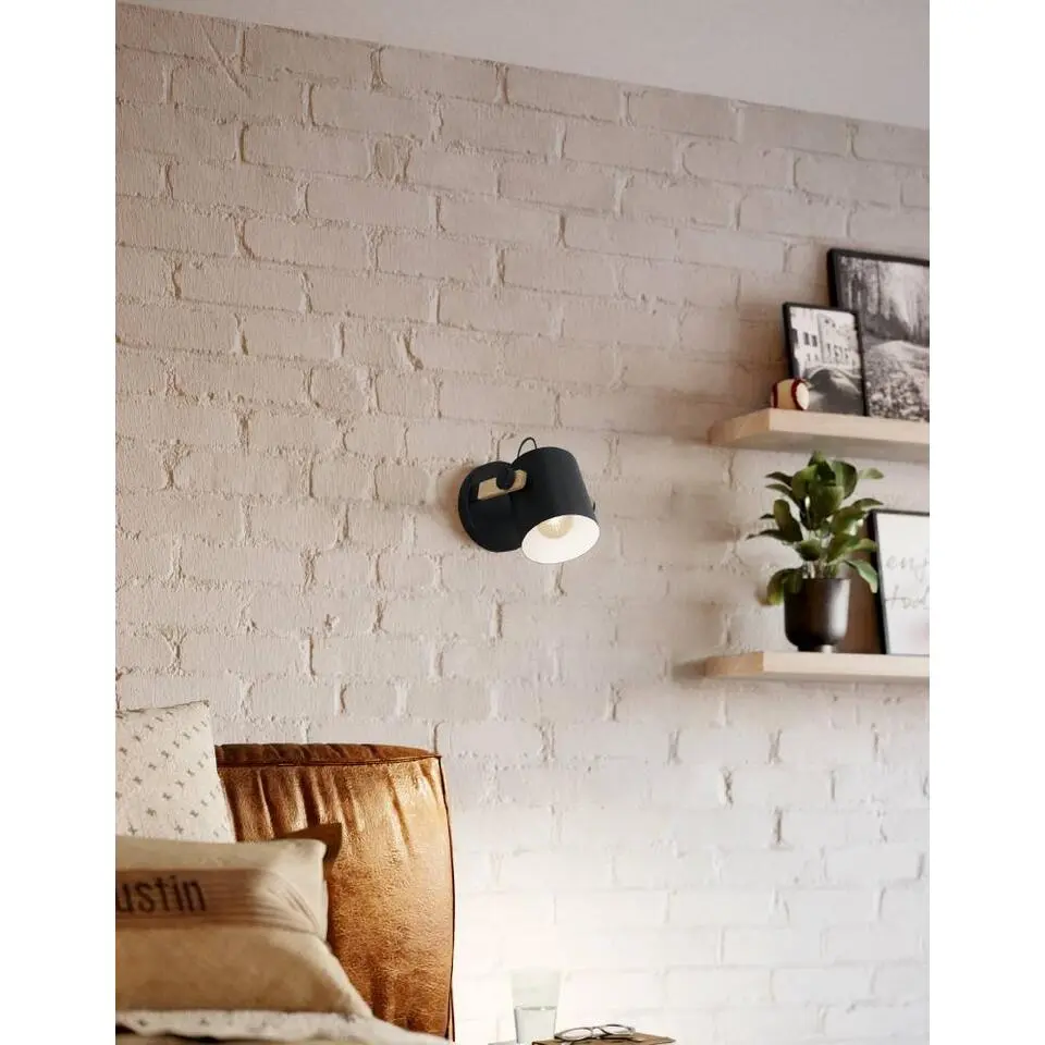 EGLO Hornwood Wandlamp - 1 lichts - &Oslash;17cm. - E27 - Hout/zwart