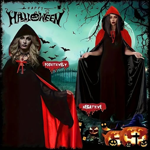 NNETM Halloween Vampire Cape Set with Necklace Earrings Hood
