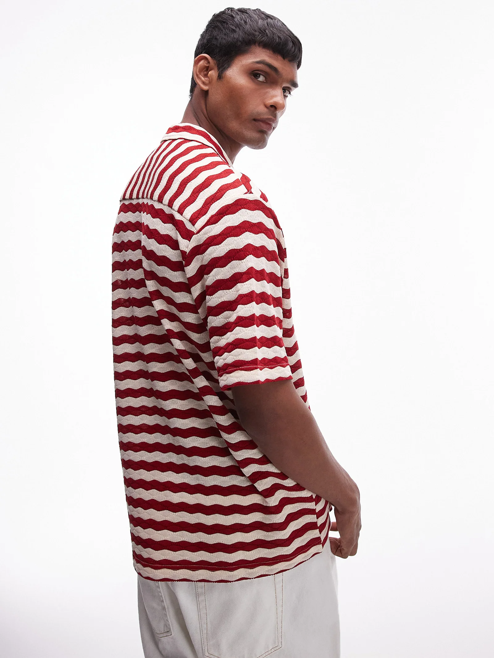 Short Sleeve Stripe Crochet Holiday Shirt