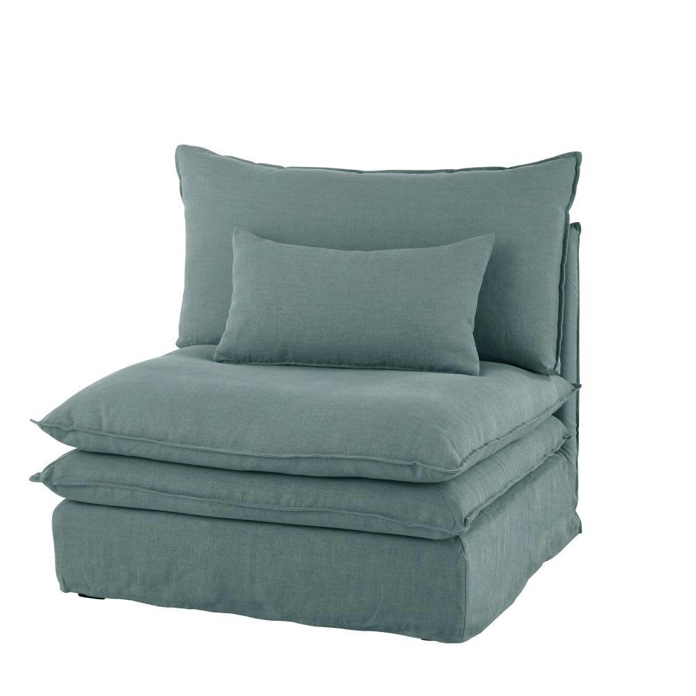 Pompei - Chauffeuse pour canapé modulable en lin bleu céladon