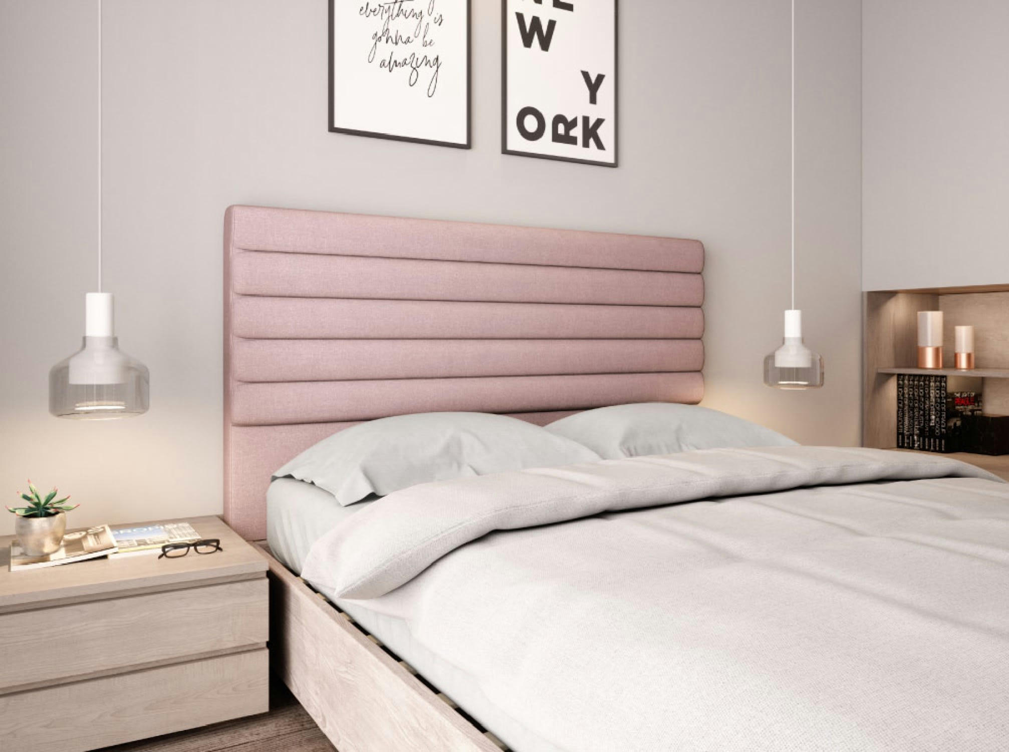 LUCA - Tête de lit en tissu  - Rose, Largeur - 140 cm