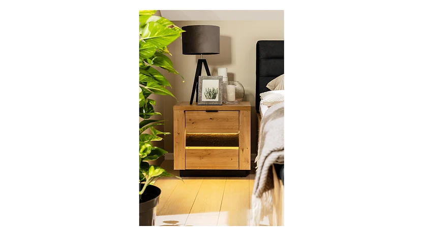 Szafka nocna Ostia 54 cm z szufladami dąb artisan/dąb czarny